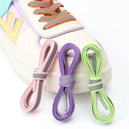 Customized Reflective Glowing Dark Polyester Shoe Laces Personalized Flat Sneakers and Sport Shoes with Bootlaces