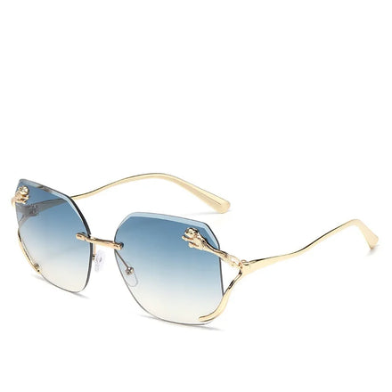 Fashionable Rimless Diamond Stylish Cut Edges Shades Unisex Women Men Oversized Metal Frame Frameless Sunglasses