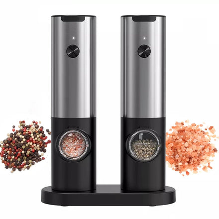 2pcs/set Adjustable Coarseness Rechargeable Stainless Steel Gravity Electric Salt with LED Light Pepper Grinder Set