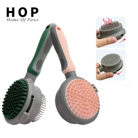 Double Sided Self-Cleaning Bath Massage Brush Dog Pet Grooming Brush Hair Remover Brush Comb