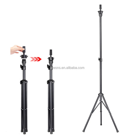 Leeons Black Adjustable Iron Heavy Duty Mannequin Head Tripod Wig Stand Non-Slip Base 59-inch Max Length for Cosmetology Salon