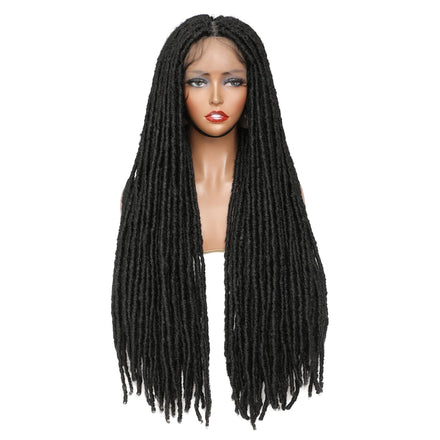 X-TRESS Straight Faux Locs Braided Wigs 13X4  Synthetic Full Lace Frontal Wigs32 Inch Long Black Dreadlocks Braids Wigs