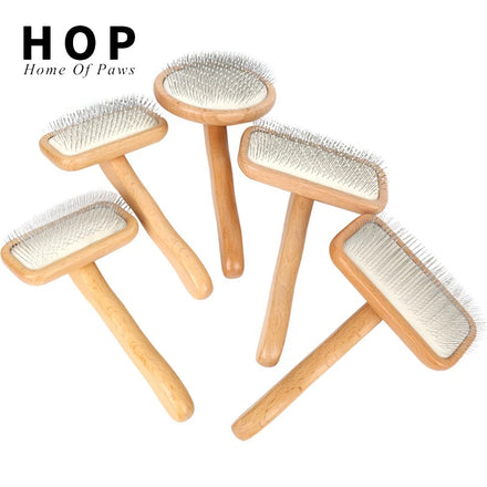 Factory Wholesale LOW MOQ Wood Pet Pin Brush Dog Grooming Slicker Brush With Sticky Beads Pet Brush Comb