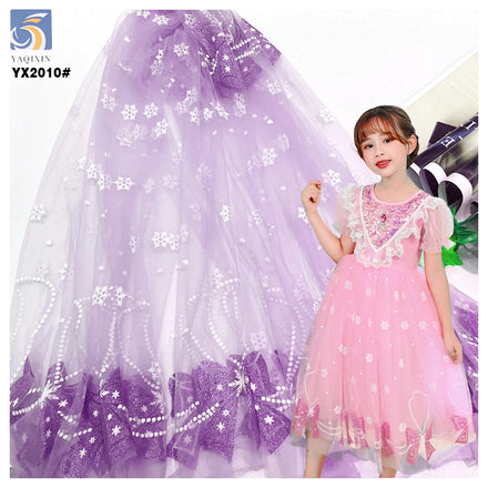 YX2010 Women's Purple Princess Elsa Dress Fabric With Colorful Print and Bow Mesh for Children's Dance Accessories