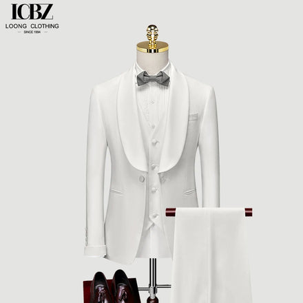 High-end Groom's Suit Men's Wedding Dress Business Banquet White Shawl Lapel Host Wedding Suit for Men