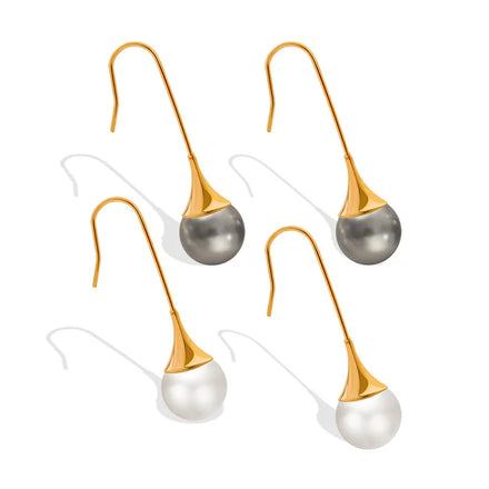 Retro Women's 18K Gold Plating Baroque Pearl Drop Earrings Long Stainless Steel Drop Pearl Earrings Vintage Jewelry