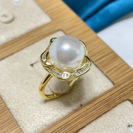 R1141 11-12mm Natural Freshwater Pearl Ring Accessory 925 Sterling Silver Adjustable Size Engagement Jewelry Ring for Women