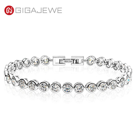GIGAJEWE 4.0mmX34-31Pcs D Color Round Cut White Gold Plated 925 Silver Moissanite Tennis Bracelet