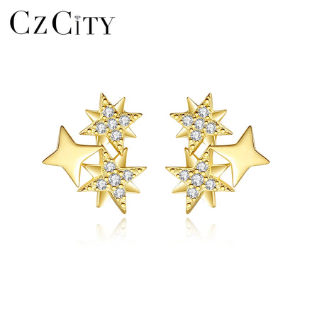 CZCITY Trendy Woman Silver Korean Small Earing Stud Star Lady 925 Sterling New Turkish Earrings