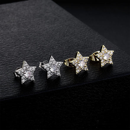 Hip Hop Luxury Cubic Zirconia Stud Ear Clip Vintage Lovely Five Pointed Star Zircon Stud Earrings Men Women Fashion Jewelry Gift