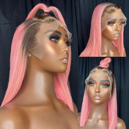 HD Transparent Full Lace Short Bob Wigs Human Hair Lace Front Virgin Brazilian Pink Lace Front Wigs for Black Women
