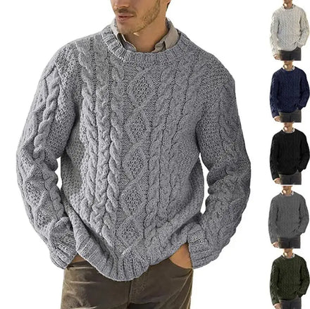 Vintage Basic Men Sweaters Solid Color O-neck Long Sleeve Knitted Male Pullover Winter Fashion New Warm Sweater for Men Knitwear