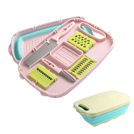 Multifunctional Slitting Planer Kitchen Accessories Set Rectangular Collapsible Foldable Silicone Cutting Board Colander