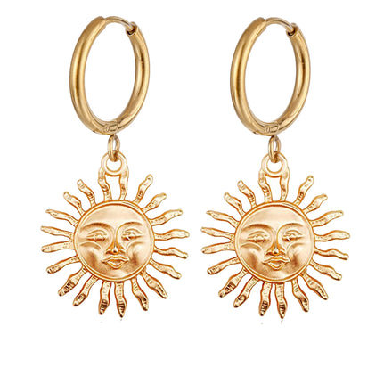 Sun Earrings for Women 18K Gold Dainty Huggie Hoop Earrings with Sun Charm Minimalist Statement Dangle Earrings Trendy Jewelry
