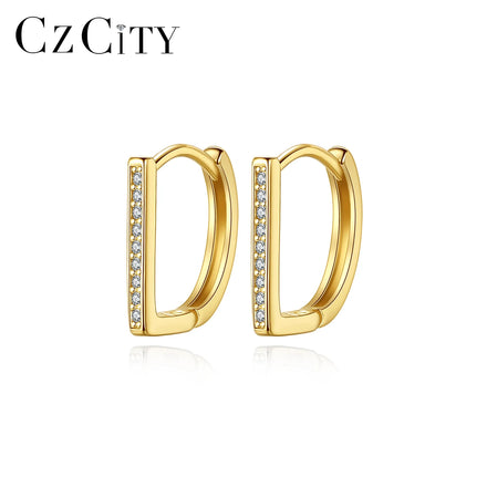 CZCITY D Letter Shape Women Trendy Diamond Sterling Silver Gold Korean Clip on Minimalist Jewelry Earrings