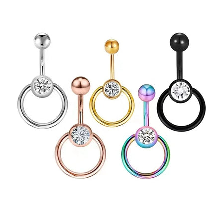 Fashion New Design Navel Piercing Jewelry 316L Surgical Stainless Steel Active Ball Dangling Circle Belly Ring Jewelry With CZ