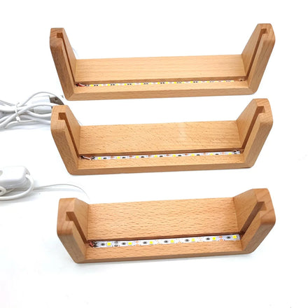 U-Shaped Wood LED Light Base Night Light Lamp for Acrylic Crystal Glass Picture Frames Photo Display Stand