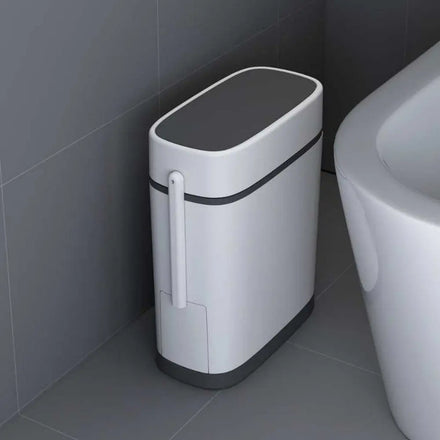 14L Trash Can with Toilet Brush Bathroom Kitchen Touch Push Open Integrated Trash Can Bathroom Accessories Set Waste Bins