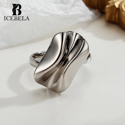 ICEBELA S925 Sterling Silver Tungsten Carbide Ring Brushed Wedding Band Rings Adjustable Irregular Women's Ring for Girl