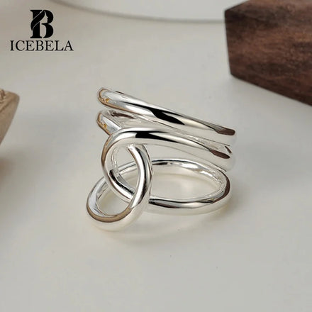 ICEBELA Elegant Women Jewellery Minimalist Geometric Adjustable Double Layer Korean Engagement Fashion Jewelry Rings