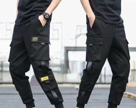 Male Slim Fit Spring Cargo Pants Multi-Pockets Women Trousers New Classic Streetwear Casual Men Ribbons Harem Jogging Pants