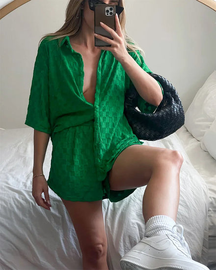 Wholesale Low MOQ Half Sleeve Casual Lounge Wear Two Piece Shorts and Shirt Set for Women