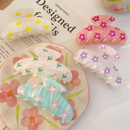 Hair Clamps Flower Hair Clip Half Moon Acrylic Hot Selling Wholesale INS Style Big Size Girls Hair Accessories