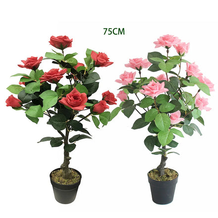 Potted Rose Tree Artificial Flower Plants pink Rose Tree Planta Artificial