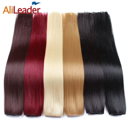Women's Heat Resistant Fiber Synthetic Hair Extension One Piece 5 Clips Double Drawn Thick Ends Clip-In Hairpiece