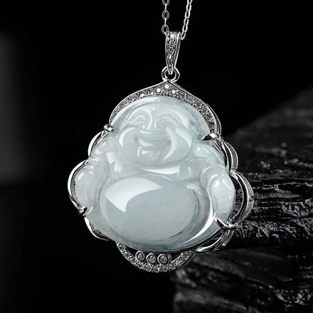 Certified Jade Buddha Pendant a Grade Ice Jade Jadeite 925 Silver Charm Buddha Pendant