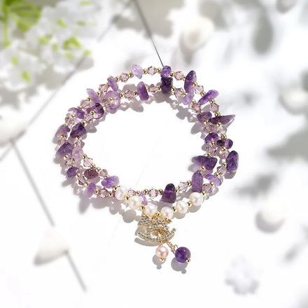 Pink Quartz Chakras Stone Beads Natural Crystal Amethyst Gold Brass Beaded Bracelets Irregularly Shaped Tibetan Buddhism Party