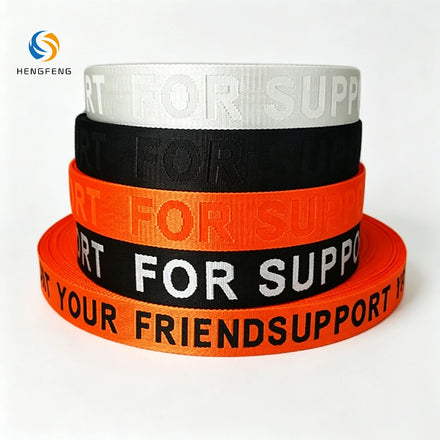Colorful Letter Jacquard Polyester Webbing Custom Logo Jacquard Woven Tape for Backpack Bag Shoe Garment Strap
