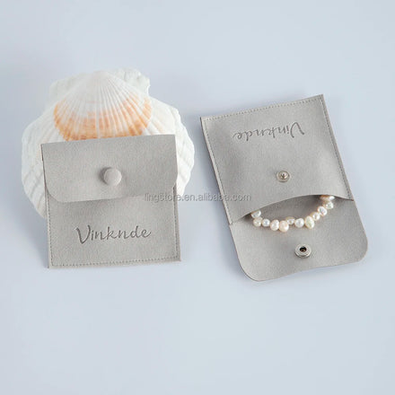 8*8cm Custom Logo Gray Microfiber Jewelry Bags with Button Small Earrings Jewelry Pouch