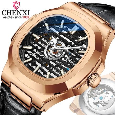 CHENXI Luxury Men's Mechanical Automatic Sports Watch Waterproof Wrist Watch Leather Band Analog Dial Display Relogio Masculino