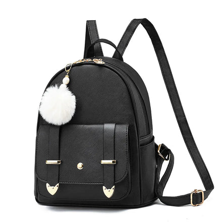 Fashion Mini Backpack Purse Pompom Ball PU Leather Backpack Shoulder Bag for Women