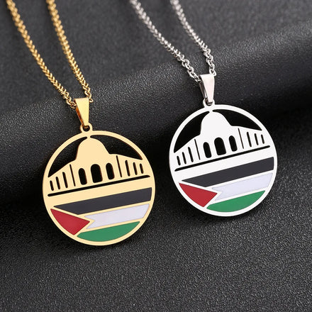 Manufacturer Palestine Map Chain Necklaces Enameled Stainless Steel 18K Gold Plated Enamel Palestinian Flag Map Pendant Necklace