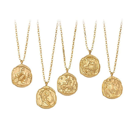 Hot Sell Corrosion Oval Pendant Necklace PVD 18K Gold Plated Necklace Stainless Steel 12 Star Sign Necklace