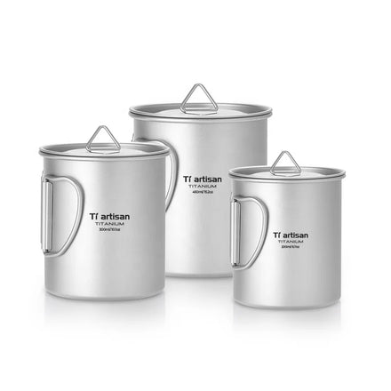 300ml/400ml/450ml Titanium Cup Outdoor Portable Camping Picnic Water Cup Mug with Foldable Handle