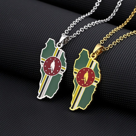 Manufacturer Enameled Dominica Map Chain Necklaces Stainless Steel 18K Gold Plated Enamel Dominica Flag Map Pendant Necklace