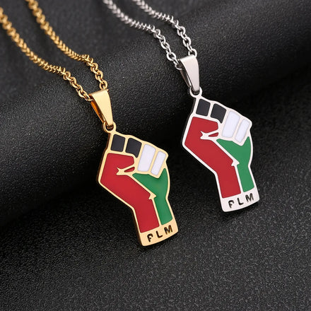 Fist Shape Palestine Map Chain Necklace Enameled Stainless Steel 18K Gold Plated Enamel Palestinian Flag Pendant Necklace