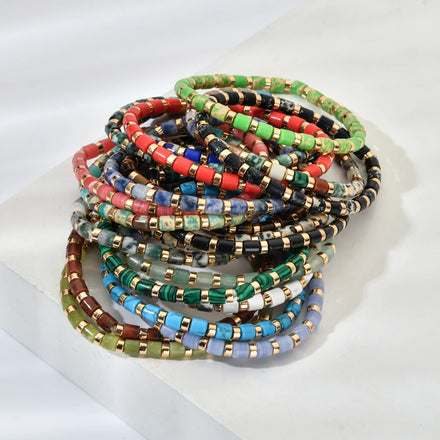Exquisite Mix Vintage Trendy Geometric Boho Style Unique Design Semi Gemstone Beaded Bracelets Hand Stone Bangles Women Fashion