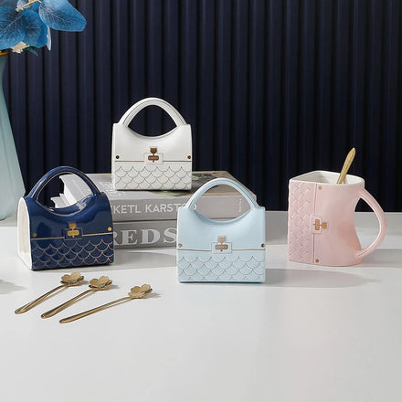 Women Hand Bag Shape Mugs Ceramic Mug Office Home Coffee Cup Afternoon Tea Cup European-style Luxury Exquisite for Gift