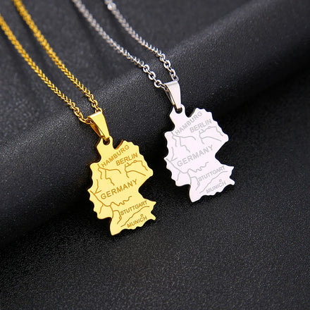 Factory Enameled Germany Map Necklaces Stainless Steel Silver 18K Gold Plated Enamel German Flag Map Pendant Chain Necklace