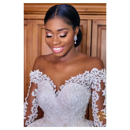 AL1309 Factory Can Processed Customized Long Sleeve Lace Mid -long V -neck White Tail Evening Dress South Africa Wedding Dress
