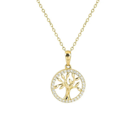 New Korean 14k Gold INS Simple Style Round Tree Pendant Collar Chain S925 Women's Sterling Silver Necklace