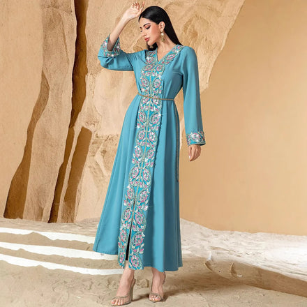 Middle East Long Sleeve Loose Rhinestone Luxury Abaya Islamic Wedding Abaya for Muslim Women