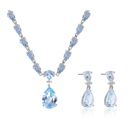 C7788 Abiding High End Designer Style Luxury 925 Sterling Silver Natural Sky Blue Topaz Necklace Earrings Jewelry Sets