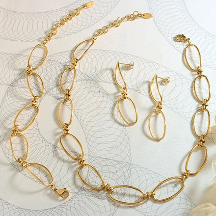 13mm Wide Stainless Steel Hollow Chain Choker Necklace Set 18k Gold Plated Necklaces Women Stylish Hip Hop Trendy Jewelry Sets