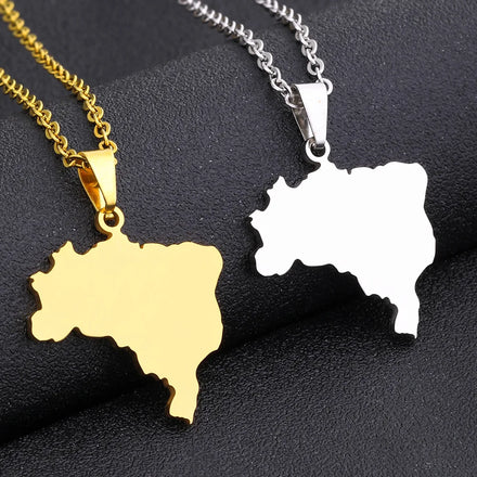 Brazil Map Chain Necklaces Stainless Steel Silver 18K Gold Plated Enamel Brazil Flag Color Map Pendant Chain Necklace