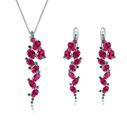 C4641 Abding Good Looking Lab Ruby Gemstone 925 Sterling Silver Earrings Necklace Women Christmas Jewelry Set